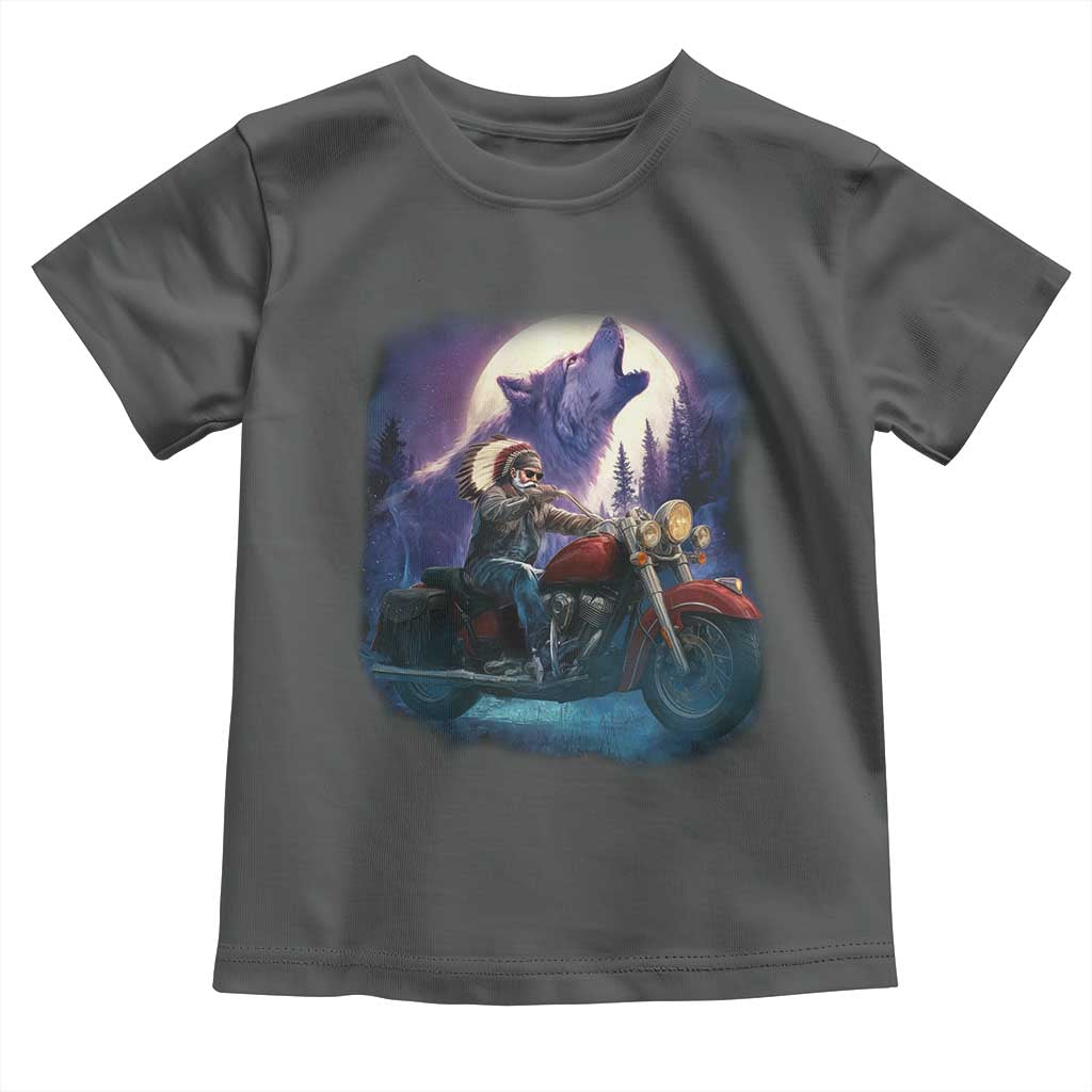 Native American Rider Toddler T Shirt Vintage Indian American Motorcycle Wolf TS11 Dark Heather Print Your Wear