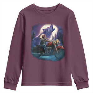 Native American Rider Youth Sweatshirt Vintage Indian American Motorcycle Wolf TS11 Maroon Print Your Wear