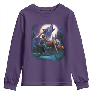 Native American Rider Youth Sweatshirt Vintage Indian American Motorcycle Wolf TS11 Purple Print Your Wear