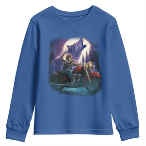 Native American Rider Youth Sweatshirt Vintage Indian American Motorcycle Wolf TS11 Royal Blue Print Your Wear