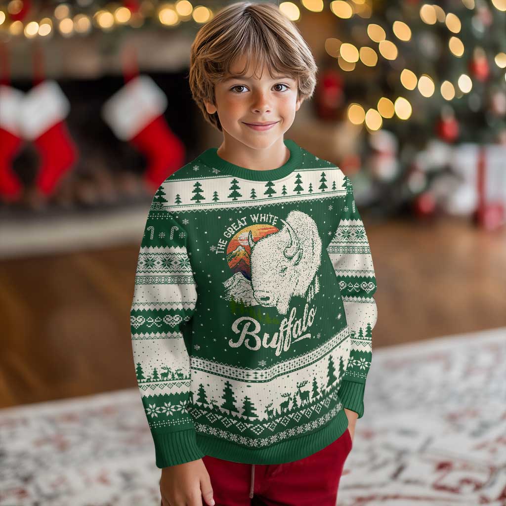 The Great White Buffalo Ugly Christmas Sweater Native American Sacred Spirit Animal TS11 Forest Green Beige Print Your Wear