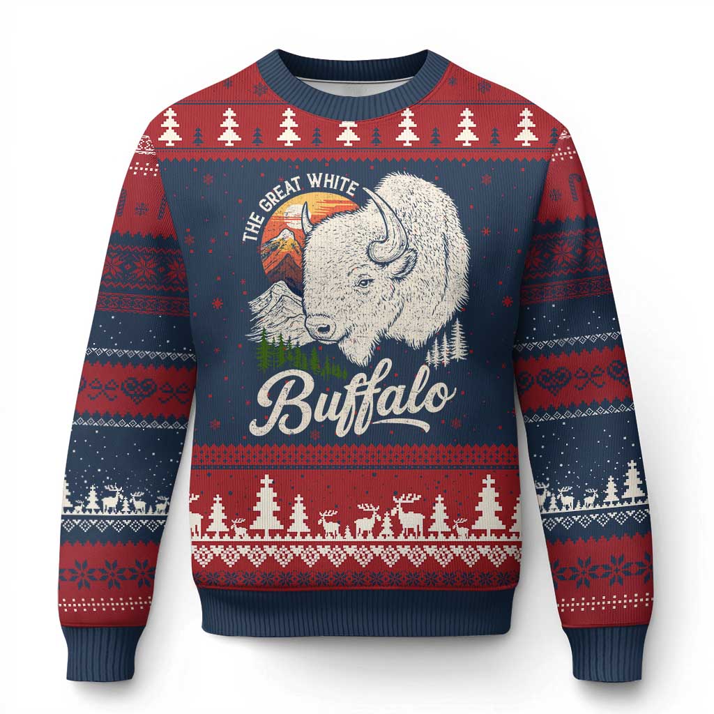 The Great White Buffalo Ugly Christmas Sweater Native American Sacred Spirit Animal TS11 Navy Red Print Your Wear