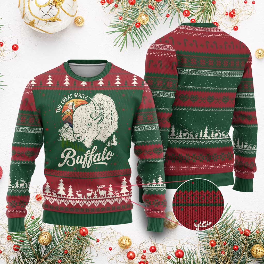 The Great White Buffalo Ugly Christmas Sweater Native American Sacred Spirit Animal TS11 Red Green Print Your Wear