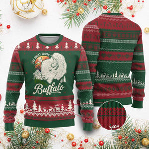 The Great White Buffalo Ugly Christmas Sweater Native American Sacred Spirit Animal - Print Your Wear