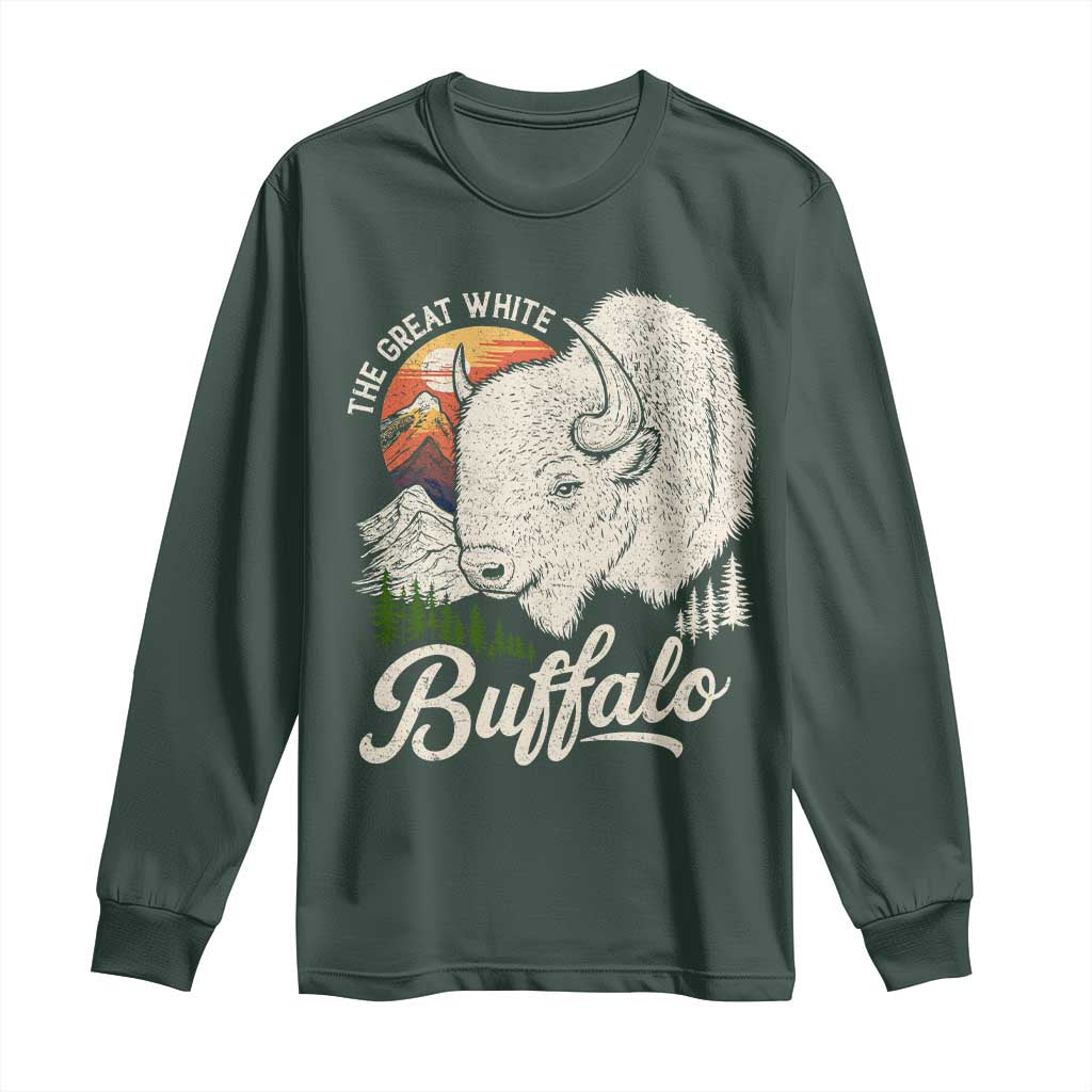 The Great White Buffalo Long Sleeve Shirt Native American Sacred Spirit Animal TS11 Dark Forest Green Print Your Wear