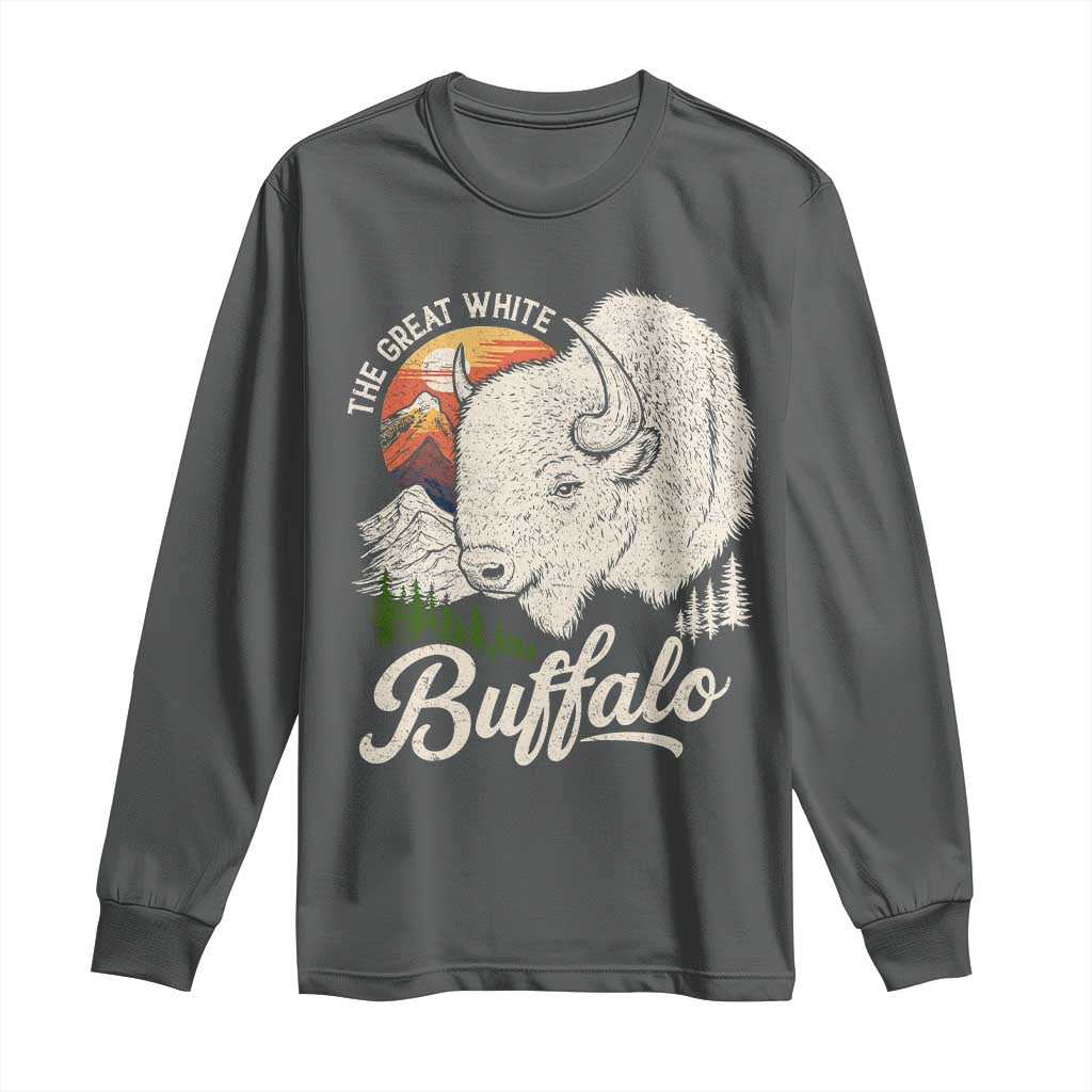 The Great White Buffalo Long Sleeve Shirt Native American Sacred Spirit Animal TS11 Dark Heather Print Your Wear