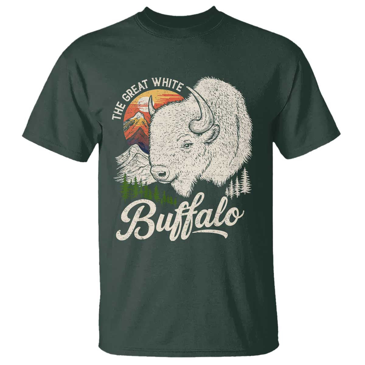 The Great White Buffalo T Shirt Native American Sacred Spirit Animal TS11 Dark Forest Green Print Your Wear