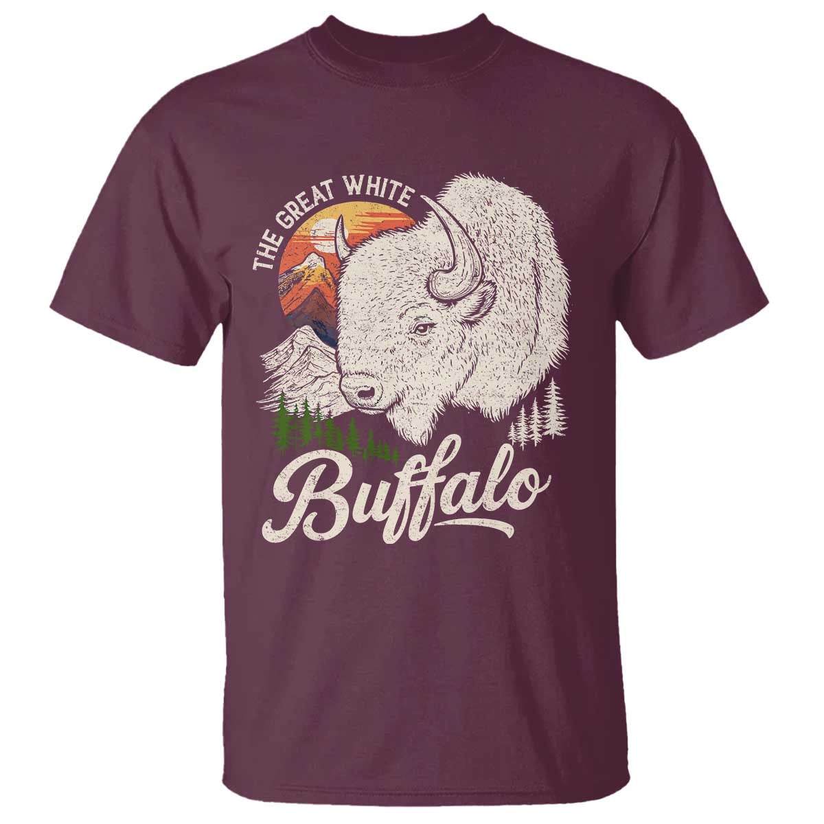 The Great White Buffalo T Shirt Native American Sacred Spirit Animal TS11 Maroon Print Your Wear