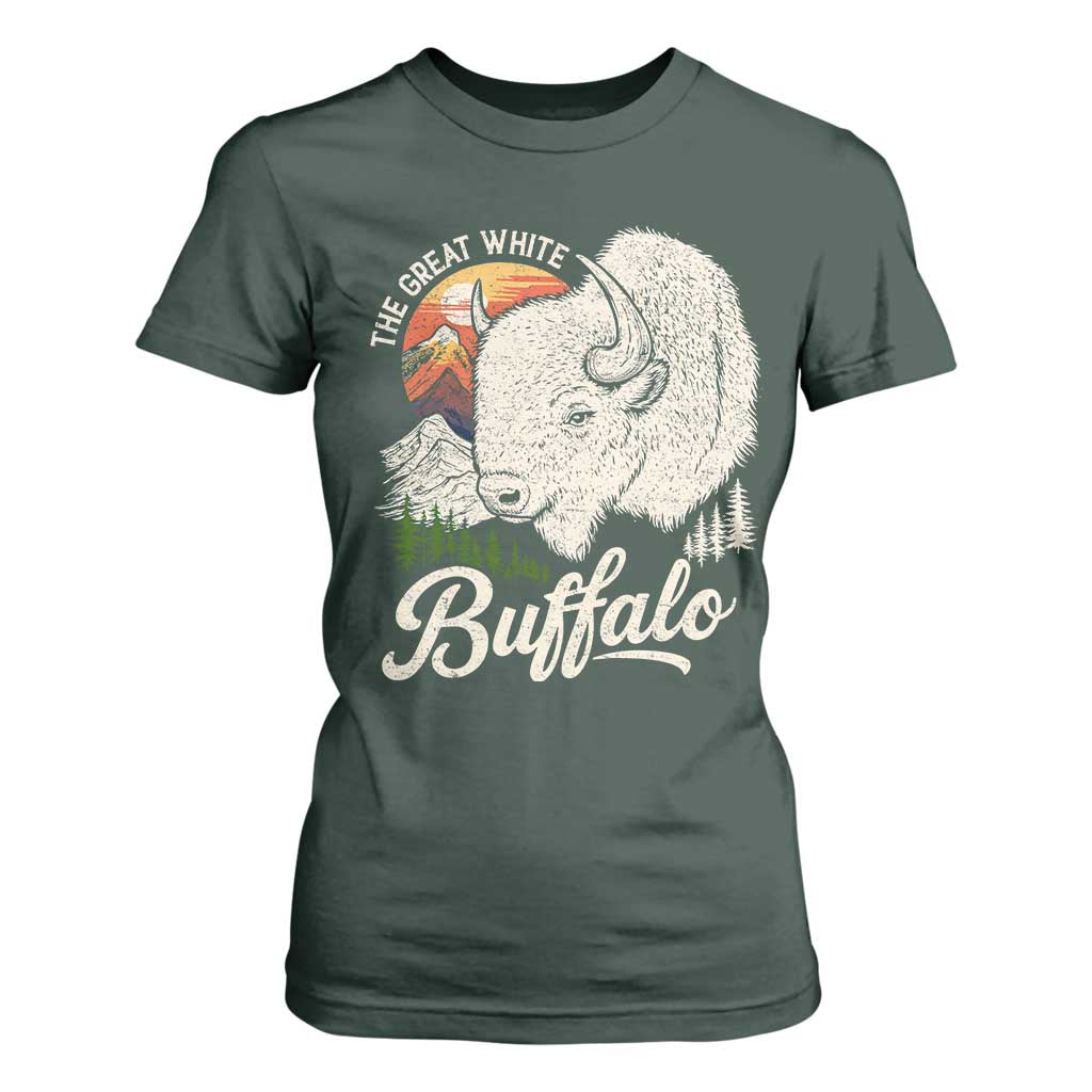 The Great White Buffalo T Shirt For Women Native American Sacred Spirit Animal TS11 Dark Forest Green Print Your Wear