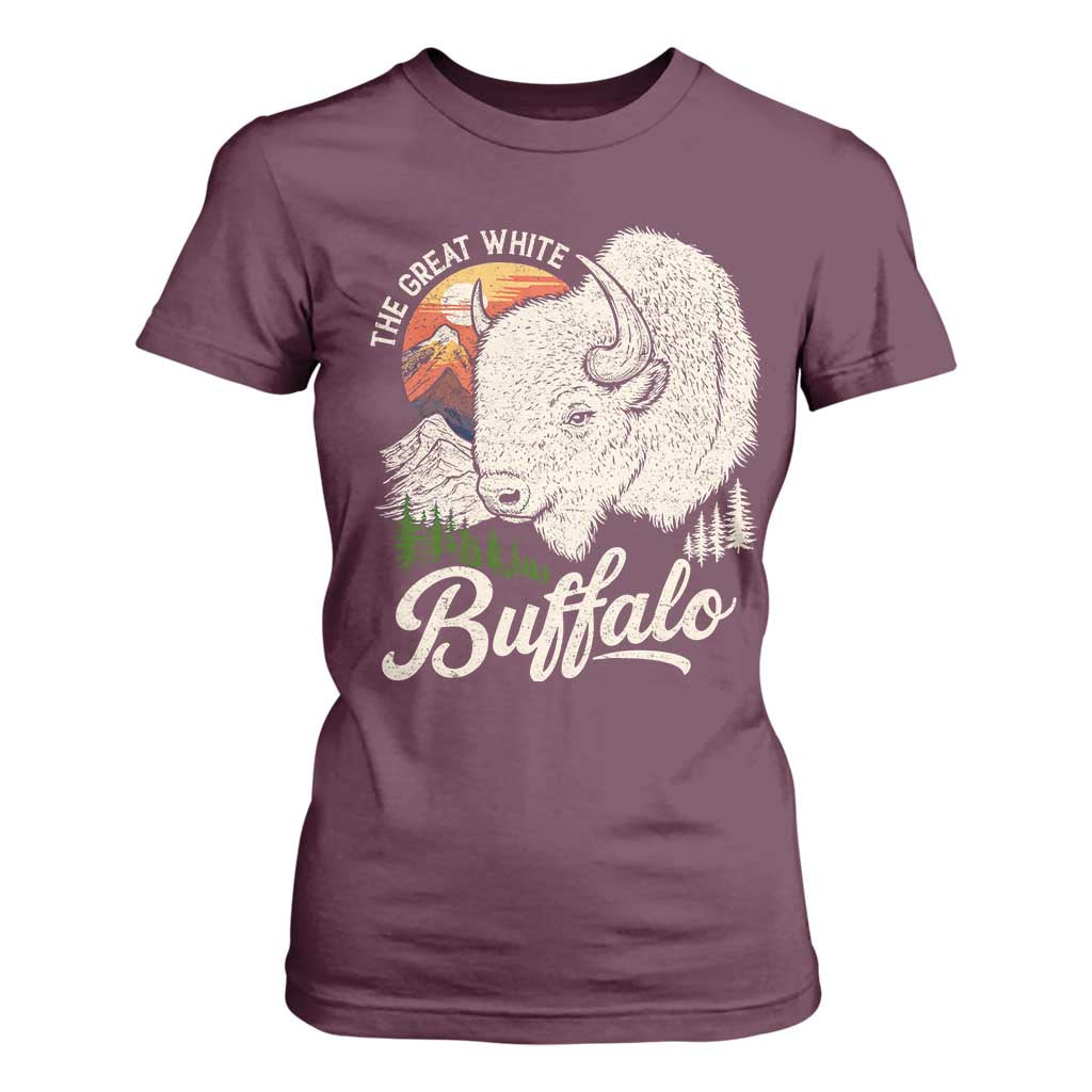 The Great White Buffalo T Shirt For Women Native American Sacred Spirit Animal TS11 Maroon Print Your Wear