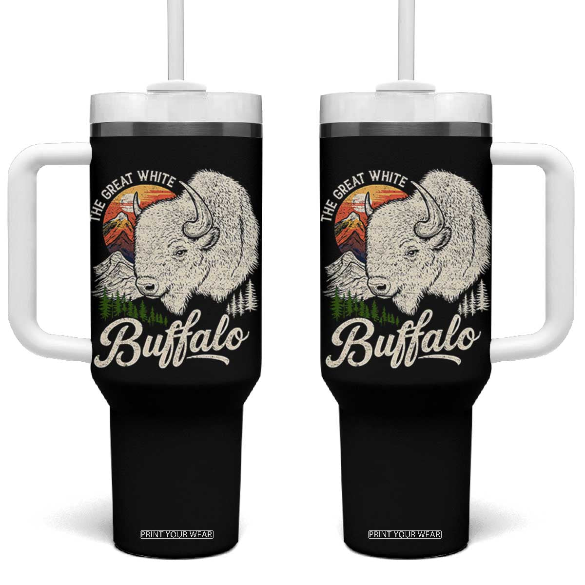 The Great White Buffalo Tumbler With Handle Native American Sacred Spirit Animal TS11 One Size: 40 oz Black Print Your Wear