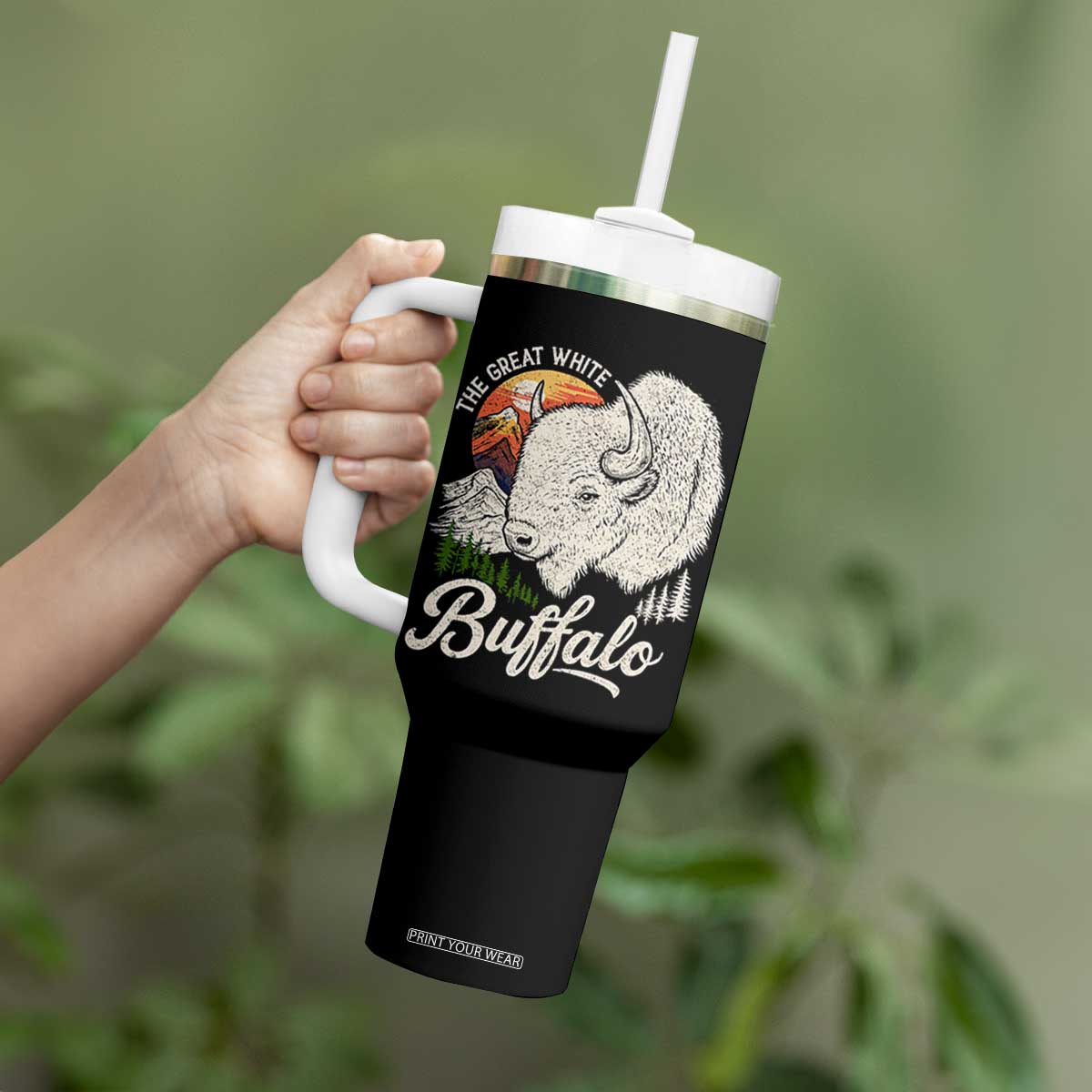 The Great White Buffalo Tumbler With Handle Native American Sacred Spirit Animal TS11 Print Your Wear