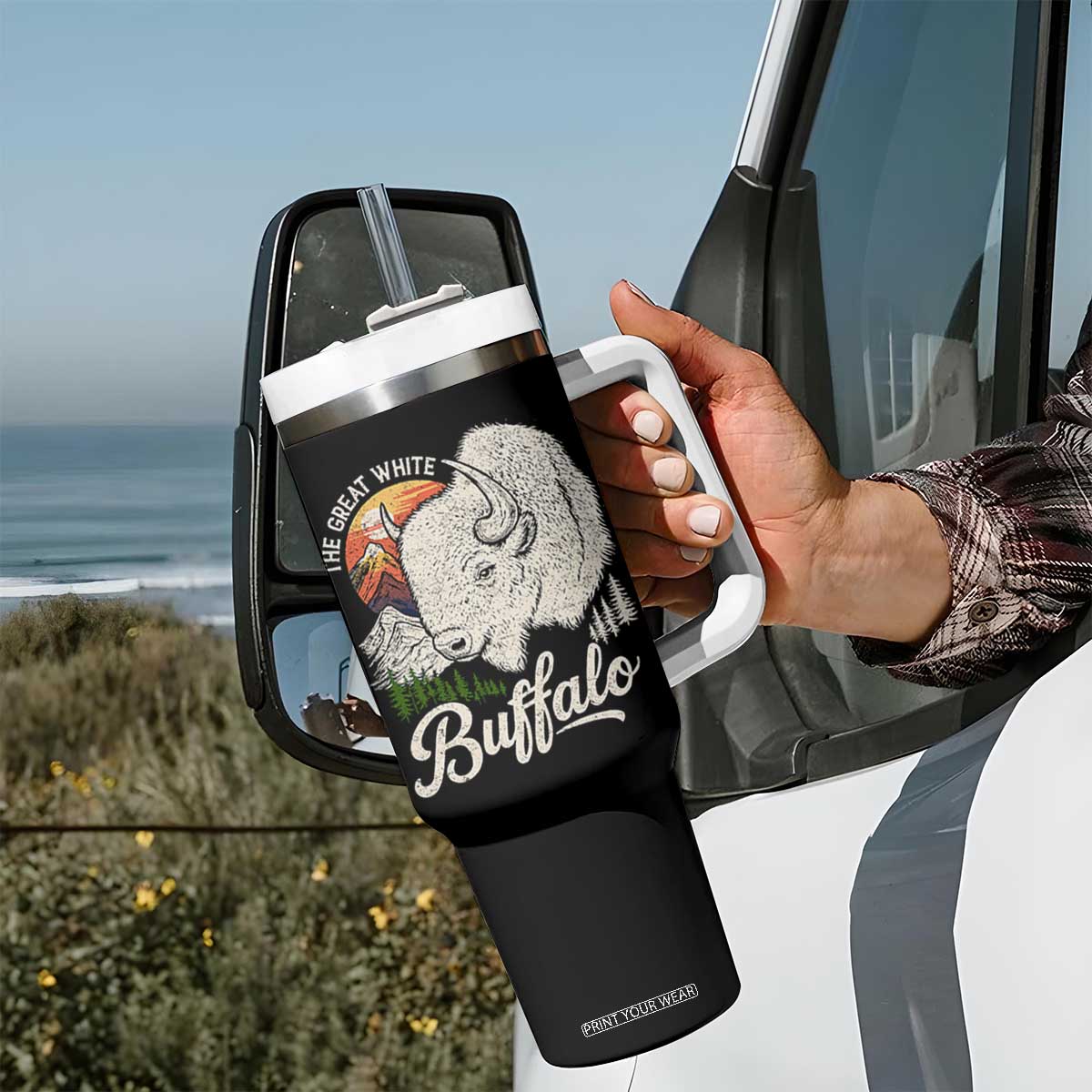 The Great White Buffalo Tumbler With Handle Native American Sacred Spirit Animal TS11 Print Your Wear