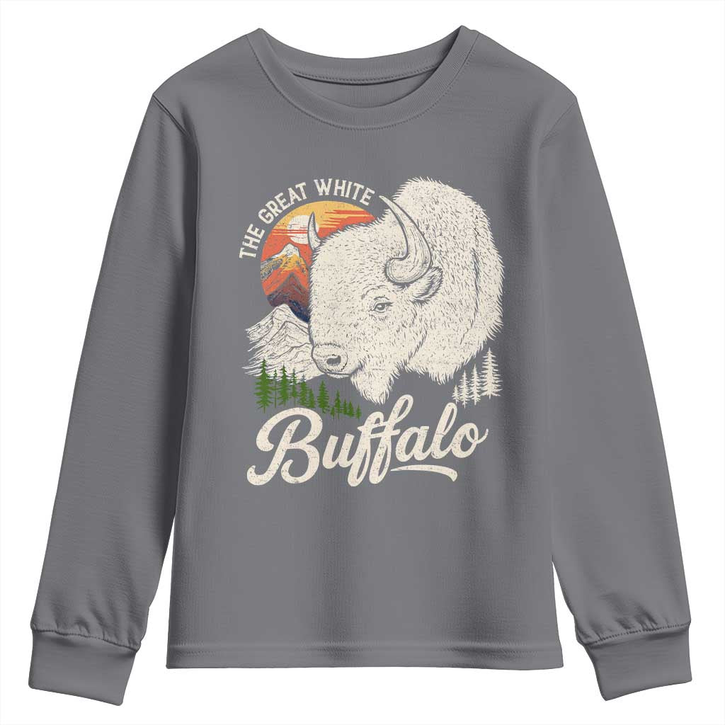 The Great White Buffalo Youth Sweatshirt Native American Sacred Spirit Animal TS11 Charcoal Print Your Wear