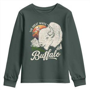 The Great White Buffalo Youth Sweatshirt Native American Sacred Spirit Animal TS11 Dark Forest Green Print Your Wear