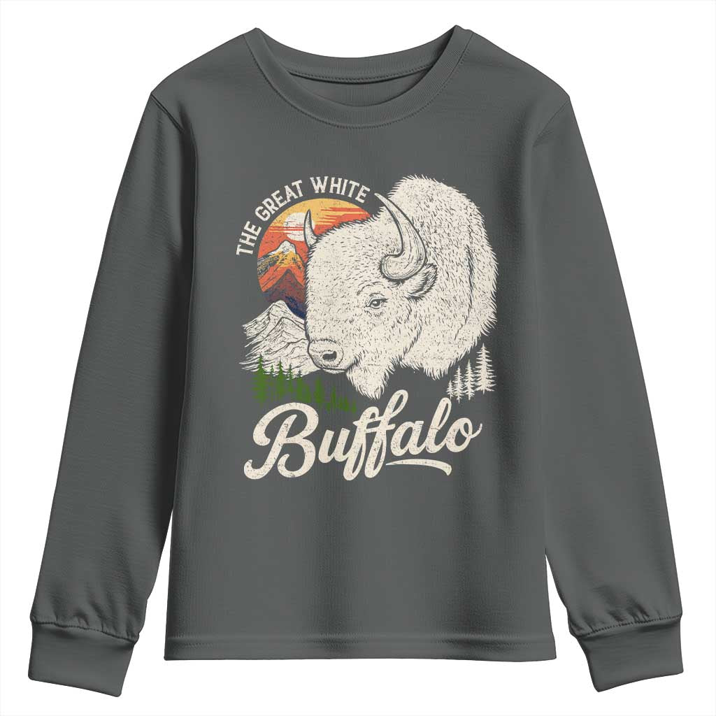 The Great White Buffalo Youth Sweatshirt Native American Sacred Spirit Animal TS11 Dark Heather Print Your Wear