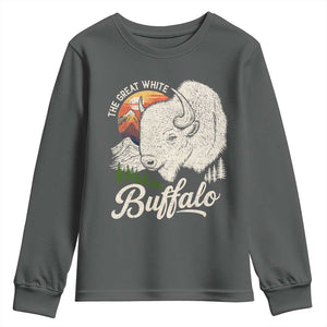 The Great White Buffalo Youth Sweatshirt Native American Sacred Spirit Animal TS11 Dark Heather Print Your Wear