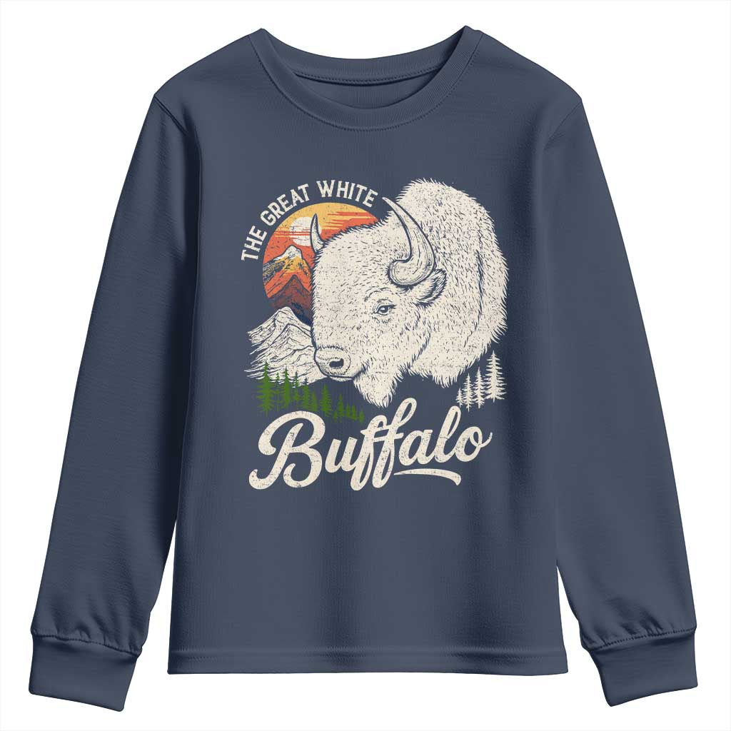 The Great White Buffalo Youth Sweatshirt Native American Sacred Spirit Animal TS11 Navy Print Your Wear