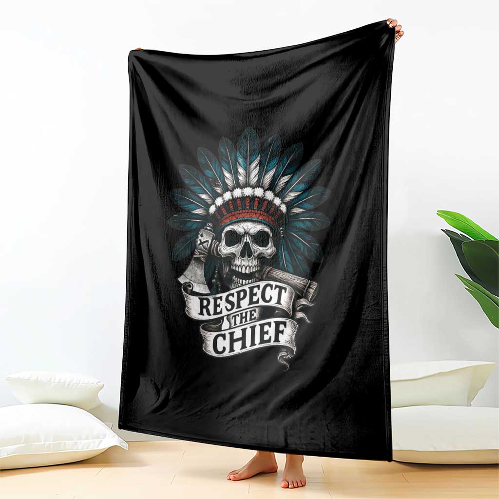 Native American Respect The Chief Throw Blanket Indian Tribal Skull Headdress TS11 Print Your Wear