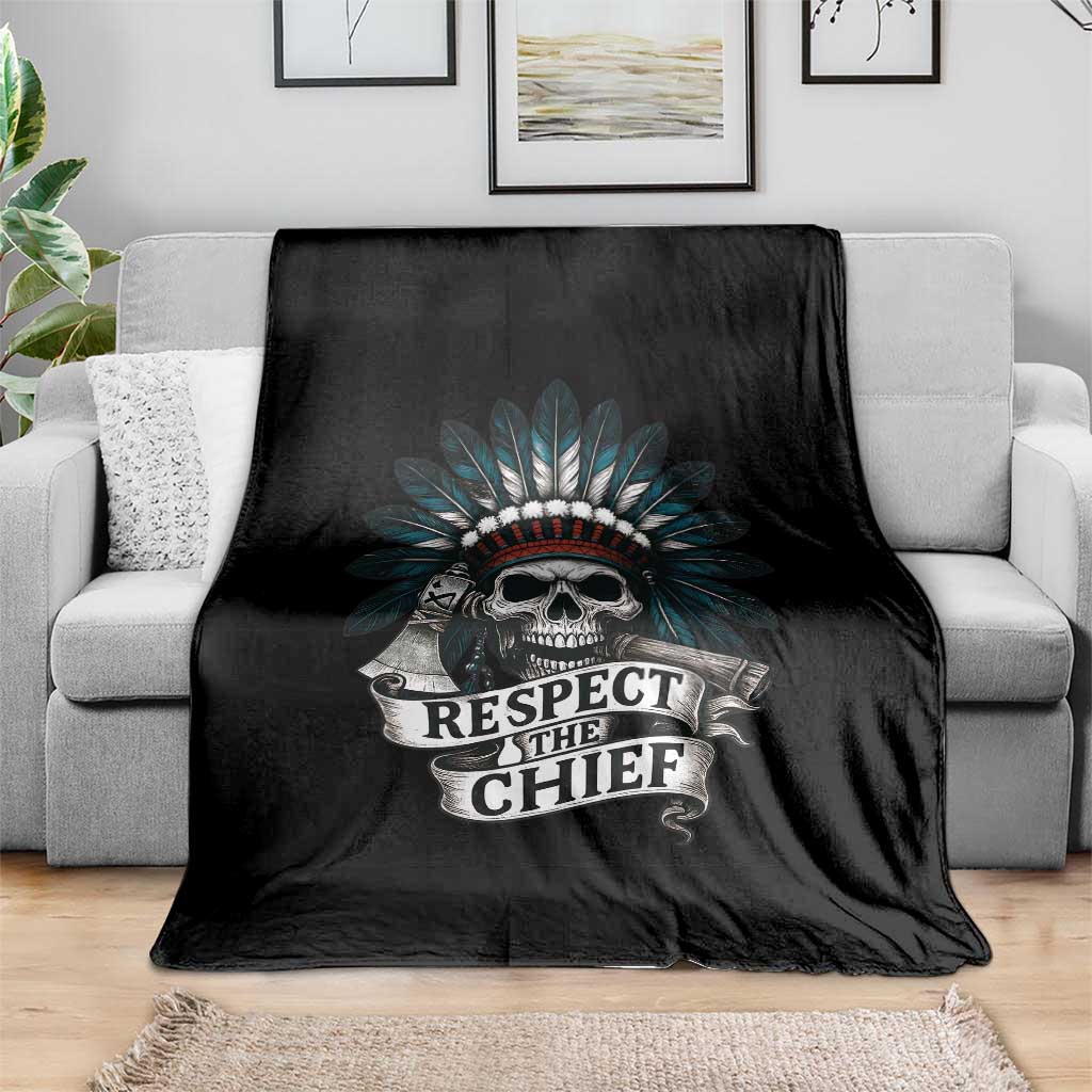 Native American Respect The Chief Throw Blanket Indian Tribal Skull Headdress TS11 Print Your Wear