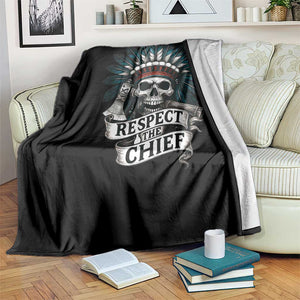Native American Respect The Chief Throw Blanket Indian Tribal Skull Headdress TS11 Print Your Wear