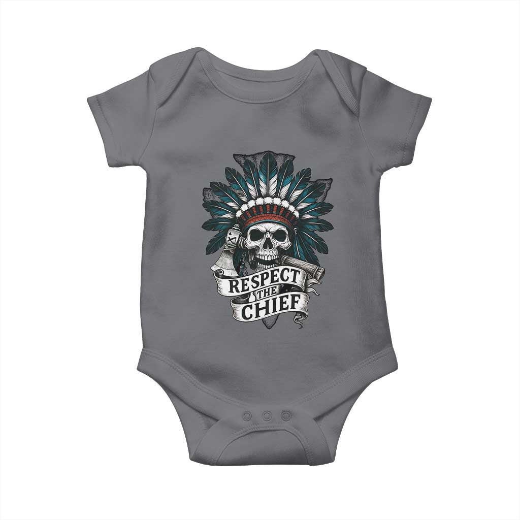 Native American Respect The Chief Baby Onesie Indian Tribal Skull Headdress TS11 Charcoal Print Your Wear