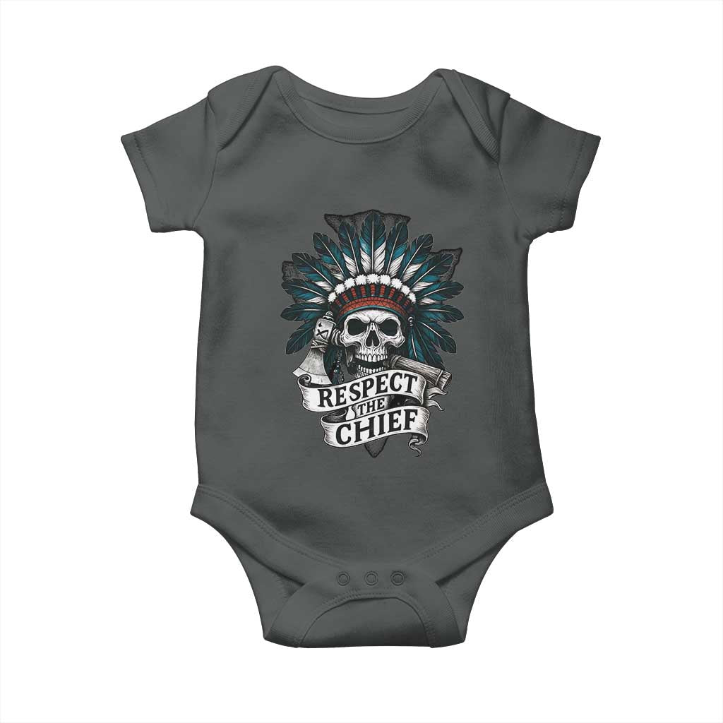 Native American Respect The Chief Baby Onesie Indian Tribal Skull Headdress TS11 Dark Heather Print Your Wear
