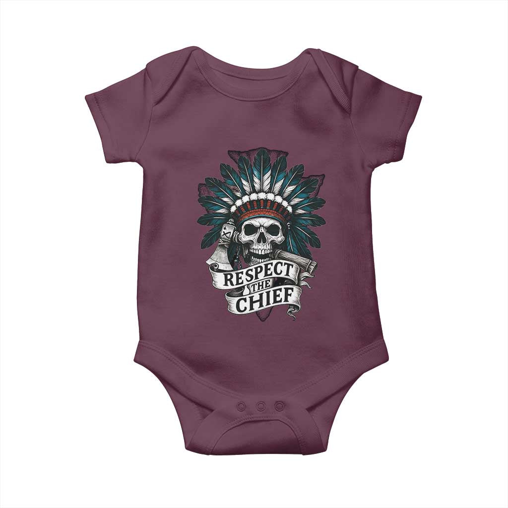 Native American Respect The Chief Baby Onesie Indian Tribal Skull Headdress TS11 Maroon Print Your Wear