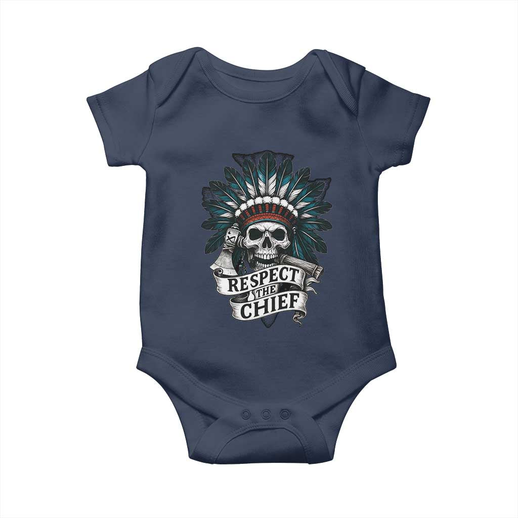 Native American Respect The Chief Baby Onesie Indian Tribal Skull Headdress TS11 Navy Print Your Wear