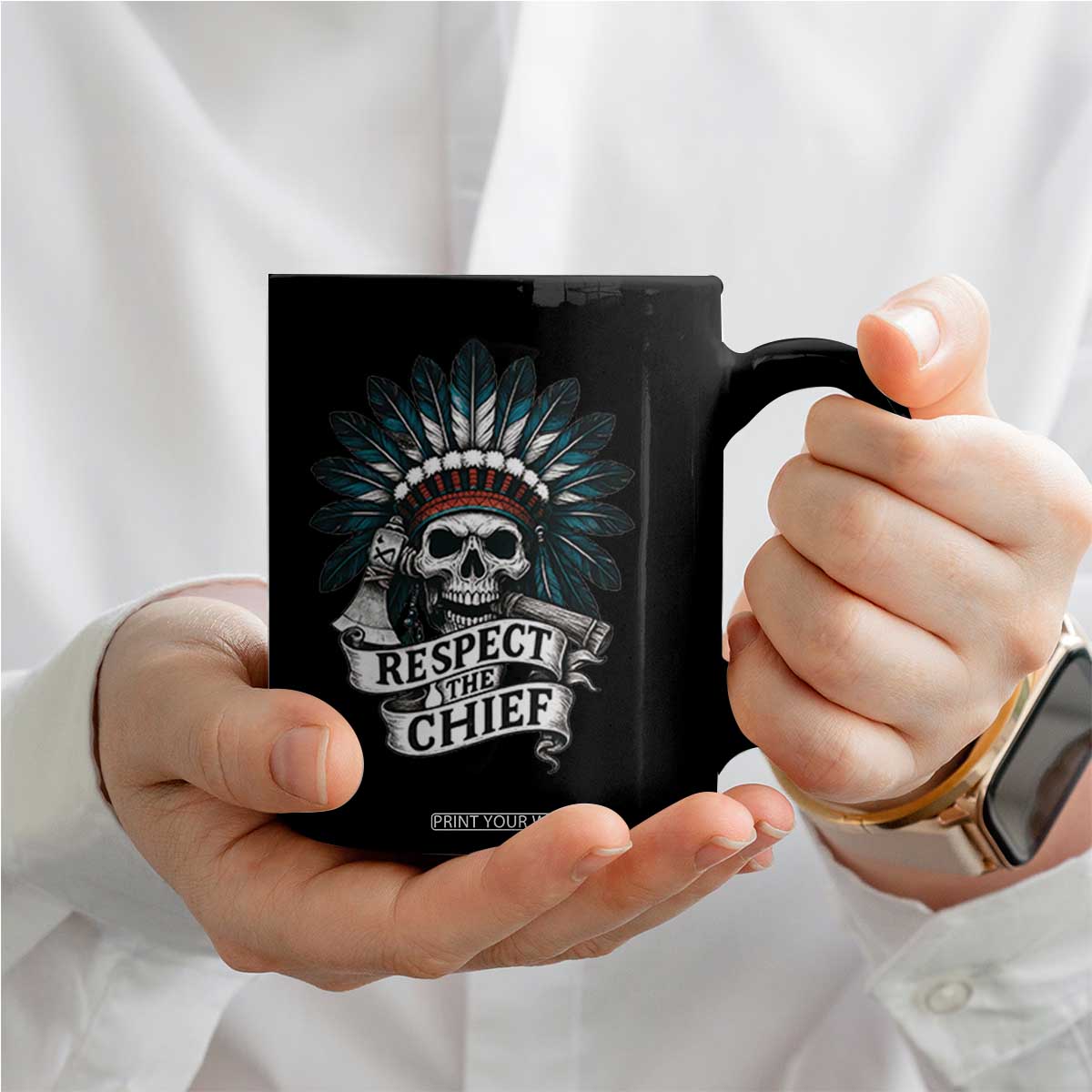 Native American Respect The Chief Coffee Mug Indian Tribal Skull Headdress TS11 Print Your Wear