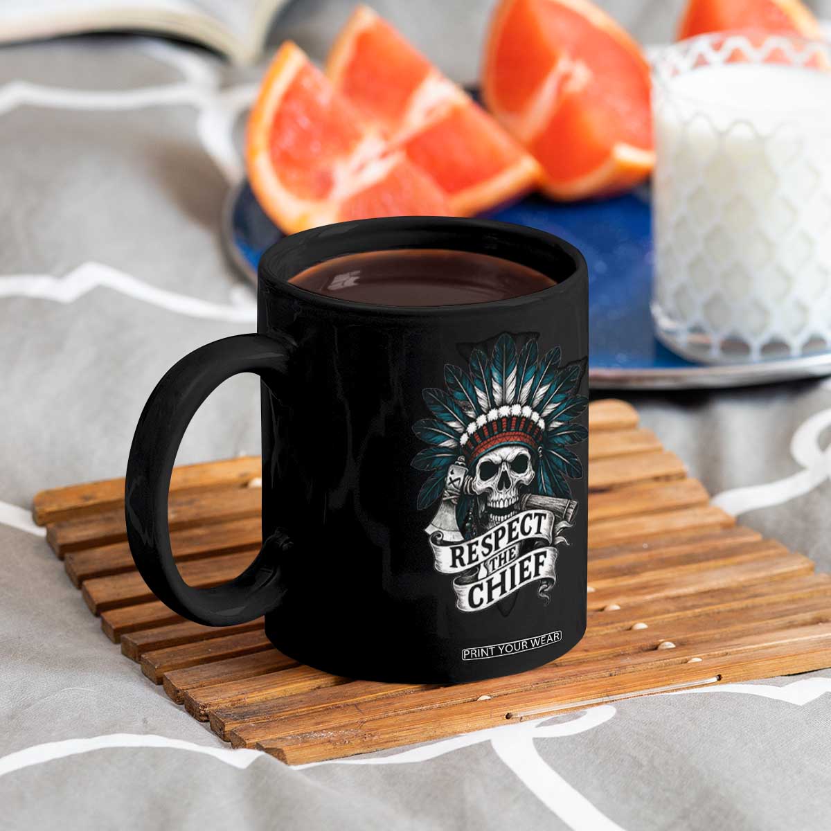 Native American Respect The Chief Coffee Mug Indian Tribal Skull Headdress TS11 Print Your Wear