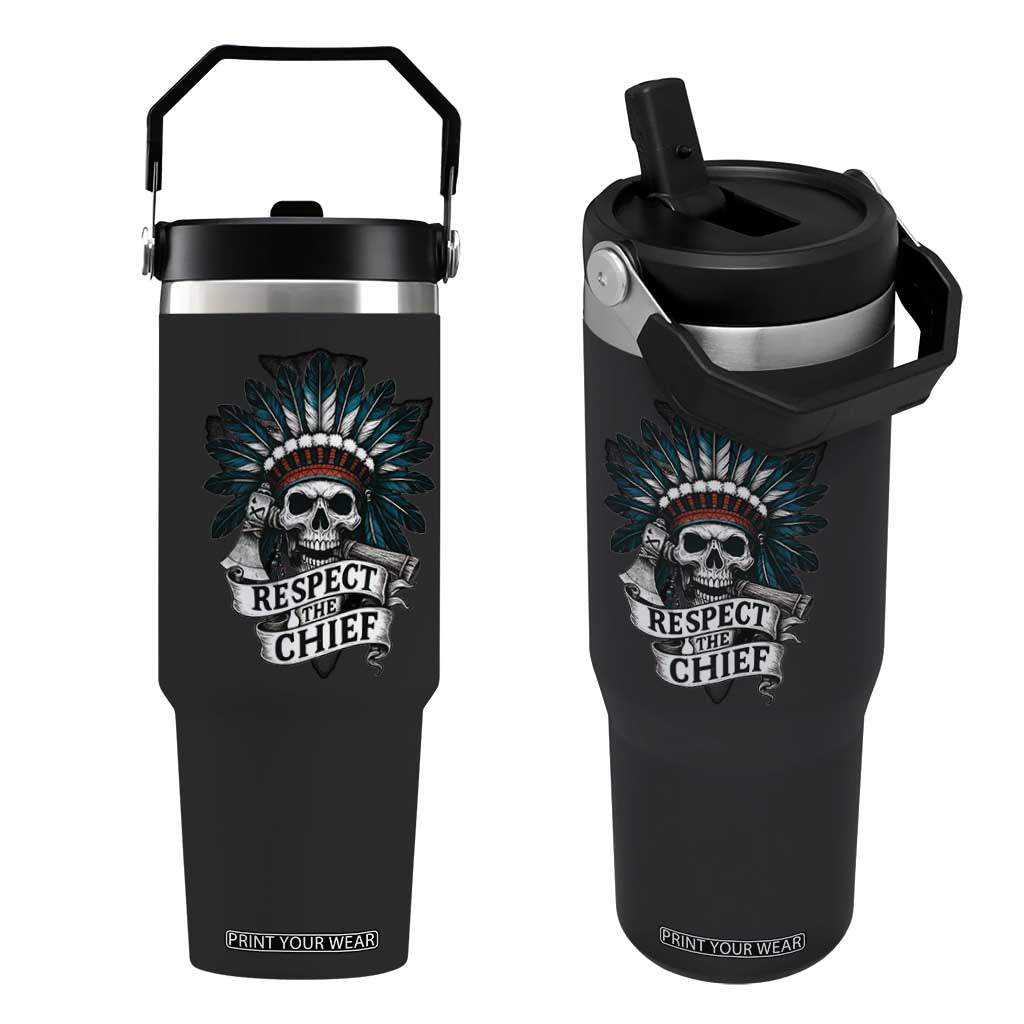 Native American Respect The Chief Flip Straw Tumbler Indian Tribal Skull Headdress TS11 One Size: 30 oz Black Print Your Wear