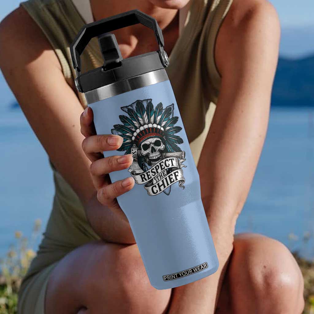 Native American Respect The Chief Flip Straw Tumbler Indian Tribal Skull Headdress TS11 One Size: 30 oz Light Blue Print Your Wear