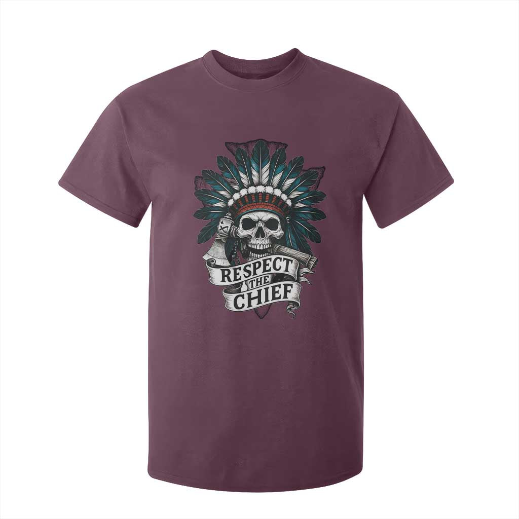 Native American Respect The Chief T Shirt For Kid Indian Tribal Skull Headdress TS11 Maroon Print Your Wear