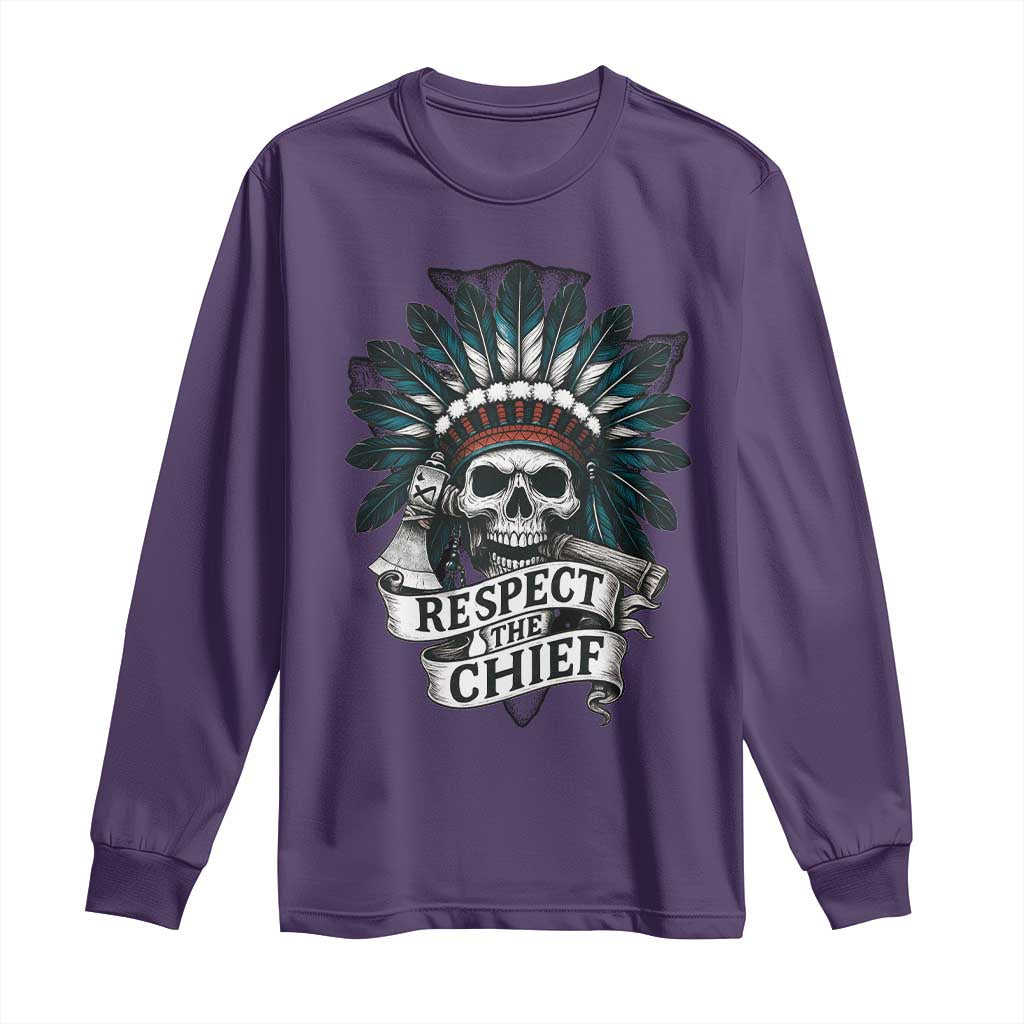 Native American Respect The Chief Long Sleeve Shirt Indian Tribal Skull Headdress TS11 Purple Print Your Wear