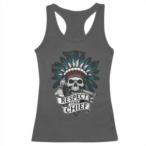 Native American Respect The Chief Racerback Tank Top Indian Tribal Skull Headdress TS11 Dark Heather Print Your Wear