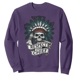 Native American Respect The Chief Sweatshirt Indian Tribal Skull Headdress TS11 Purple Print Your Wear