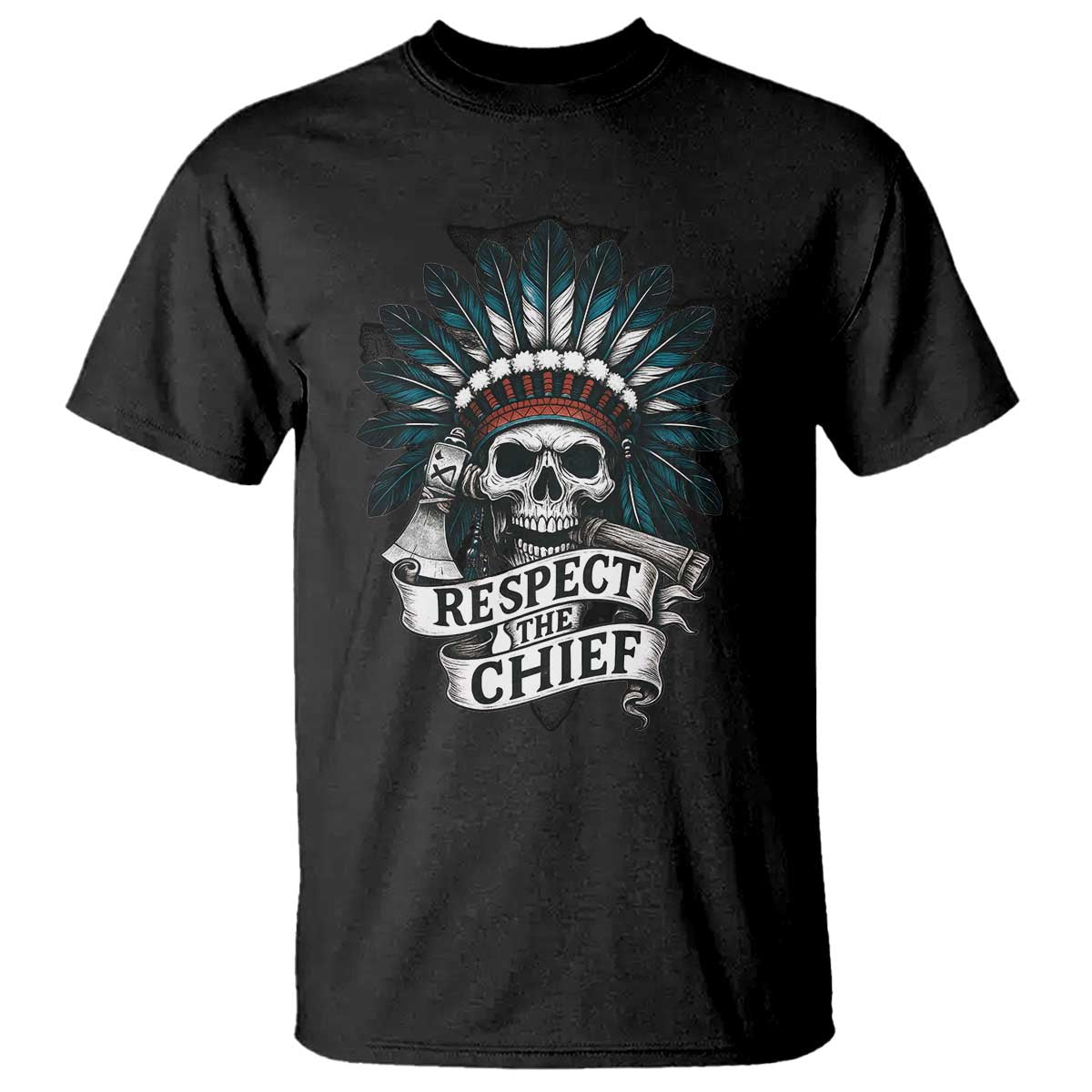 Native American Respect The Chief T Shirt Indian Tribal Skull Headdress TS11 Black Print Your Wear