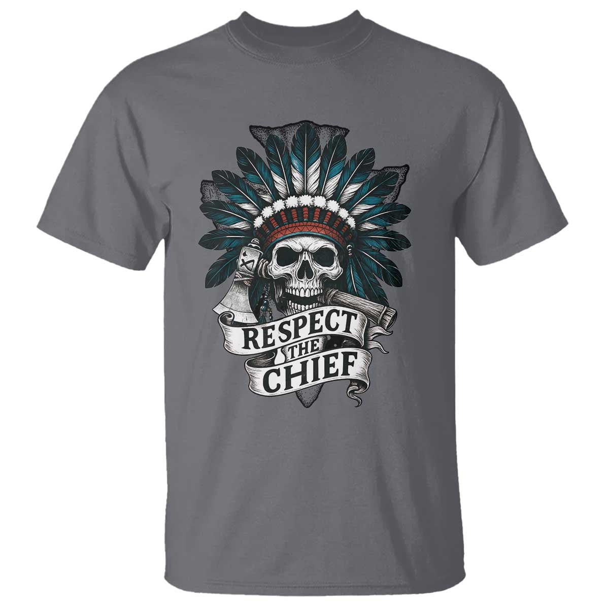 Native American Respect The Chief T Shirt Indian Tribal Skull Headdress TS11 Charcoal Print Your Wear