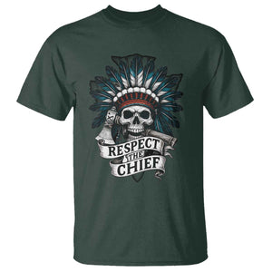 Native American Respect The Chief T Shirt Indian Tribal Skull Headdress TS11 Dark Forest Green Print Your Wear