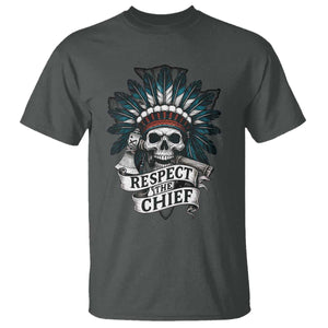 Native American Respect The Chief T Shirt Indian Tribal Skull Headdress TS11 Dark Heather Print Your Wear
