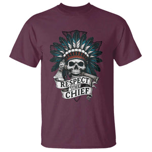 Native American Respect The Chief T Shirt Indian Tribal Skull Headdress TS11 Maroon Print Your Wear