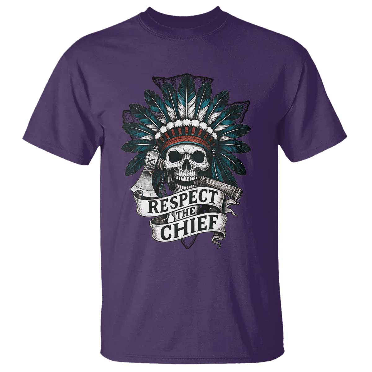 Native American Respect The Chief T Shirt Indian Tribal Skull Headdress TS11 Purple Print Your Wear