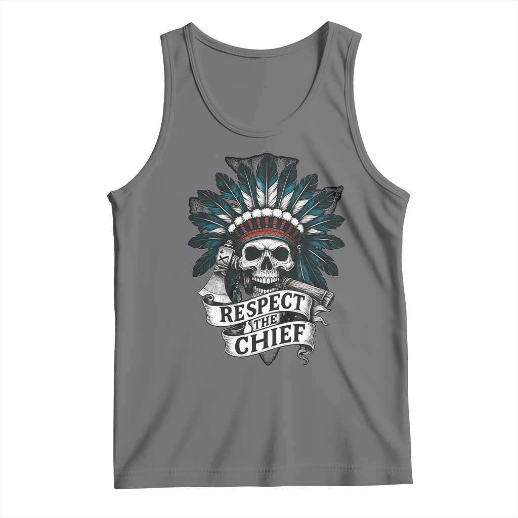 Native American Respect The Chief Tank Top Indian Tribal Skull Headdress TS11 Black Heather Print Your Wear