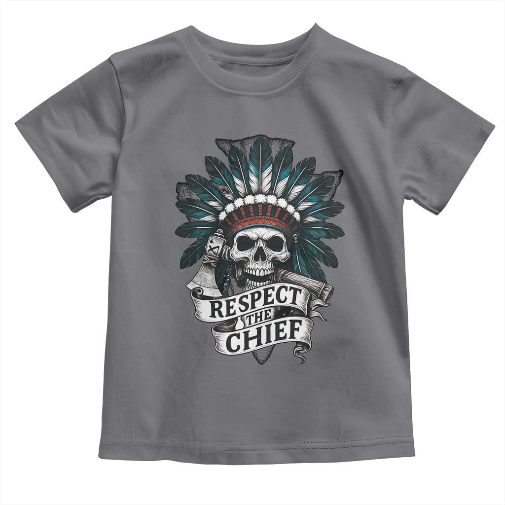 Native American Respect The Chief Toddler T Shirt Indian Tribal Skull Headdress TS11 Charcoal Print Your Wear