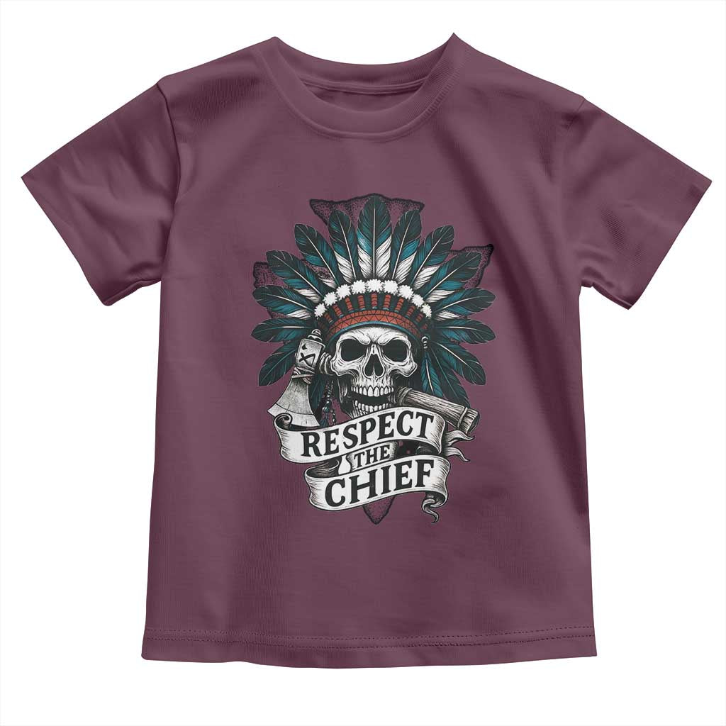 Native American Respect The Chief Toddler T Shirt Indian Tribal Skull Headdress TS11 Maroon Print Your Wear