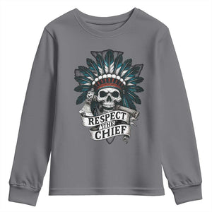 Native American Respect The Chief Youth Sweatshirt Indian Tribal Skull Headdress TS11 Charcoal Print Your Wear