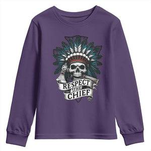 Native American Respect The Chief Youth Sweatshirt Indian Tribal Skull Headdress TS11 Purple Print Your Wear