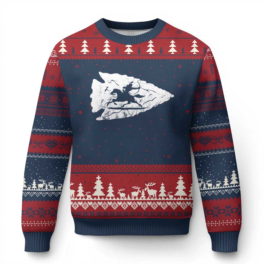 Arrowhead Hunter Indian Chief Relic Hunting Native American Ugly Christmas Sweater TS11 Navy Red Print Your Wear