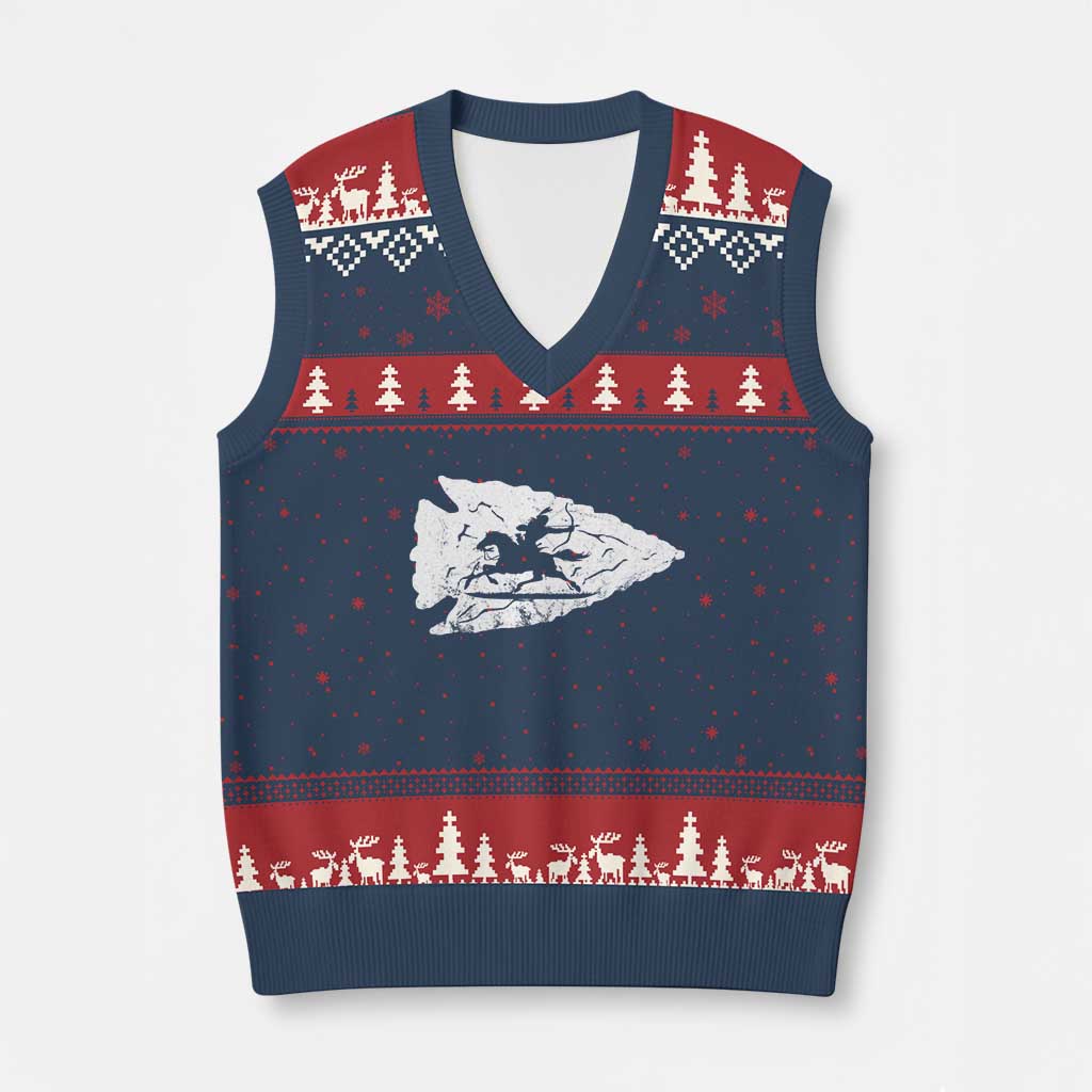 Arrowhead Hunter Indian Chief Relic Hunting Native American V-Neck Knit Sweater Vest TS11 Navy Red Print Your Wear